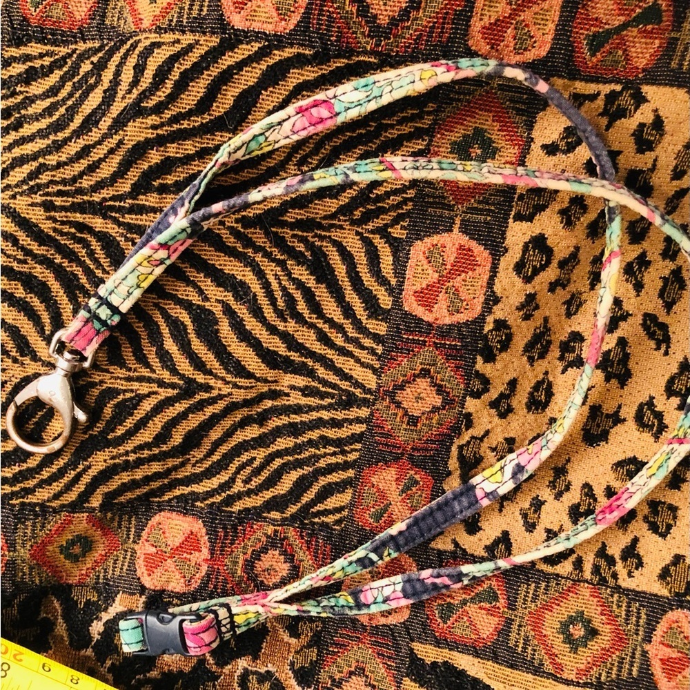 Vera Bradley paisley & floral print neck keychain / lanyard with silver clip